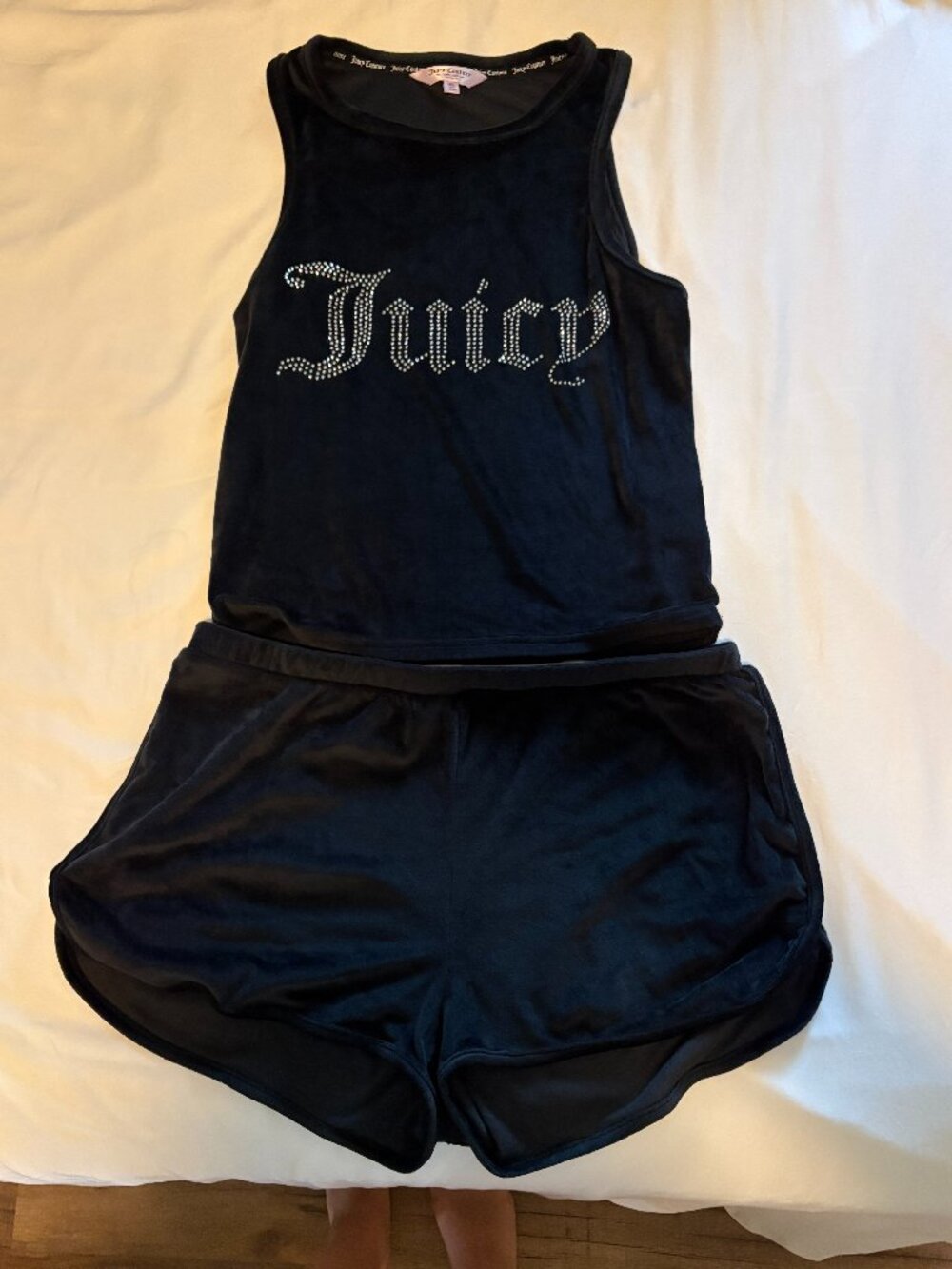 Juicy Couture Black Velour Rhinestone Tank & Shorts Sleepwear Set XL